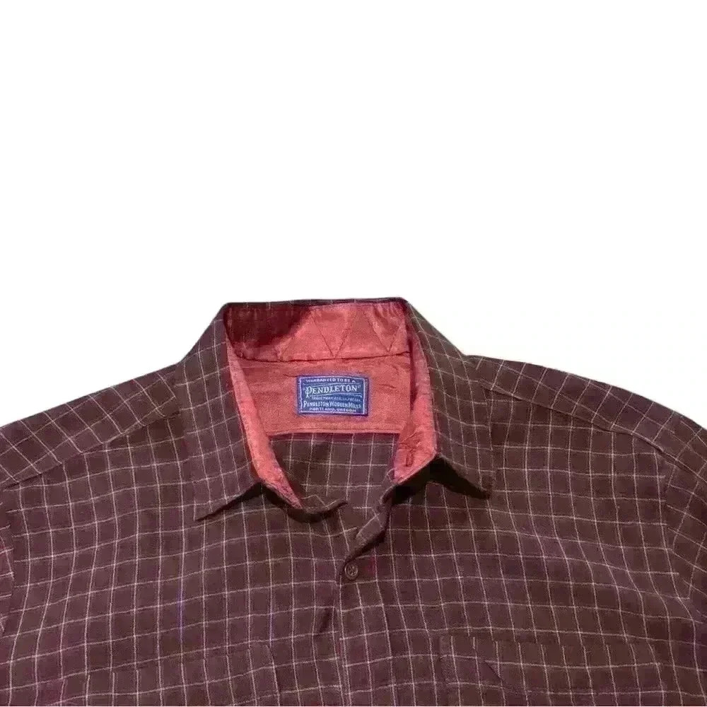 Vintage Maroon Pendleton Plaid Pattern Button Up … - image 1
